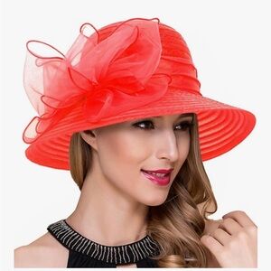 NWT Lady Church Derby Dress Cloche Hat Fascinator Red